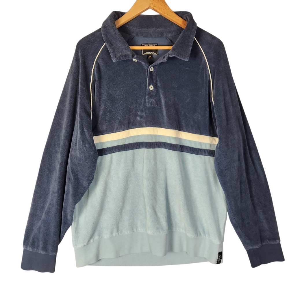 Todd Snyder Terry Polo Shirt XXL Blue Colorblock Raglan Long Sleeve Pullover